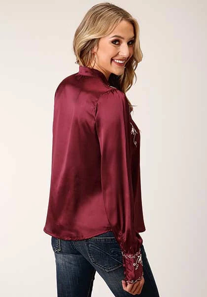 Roper 1425 Poly Satin (Red) - Women's Western Blouse