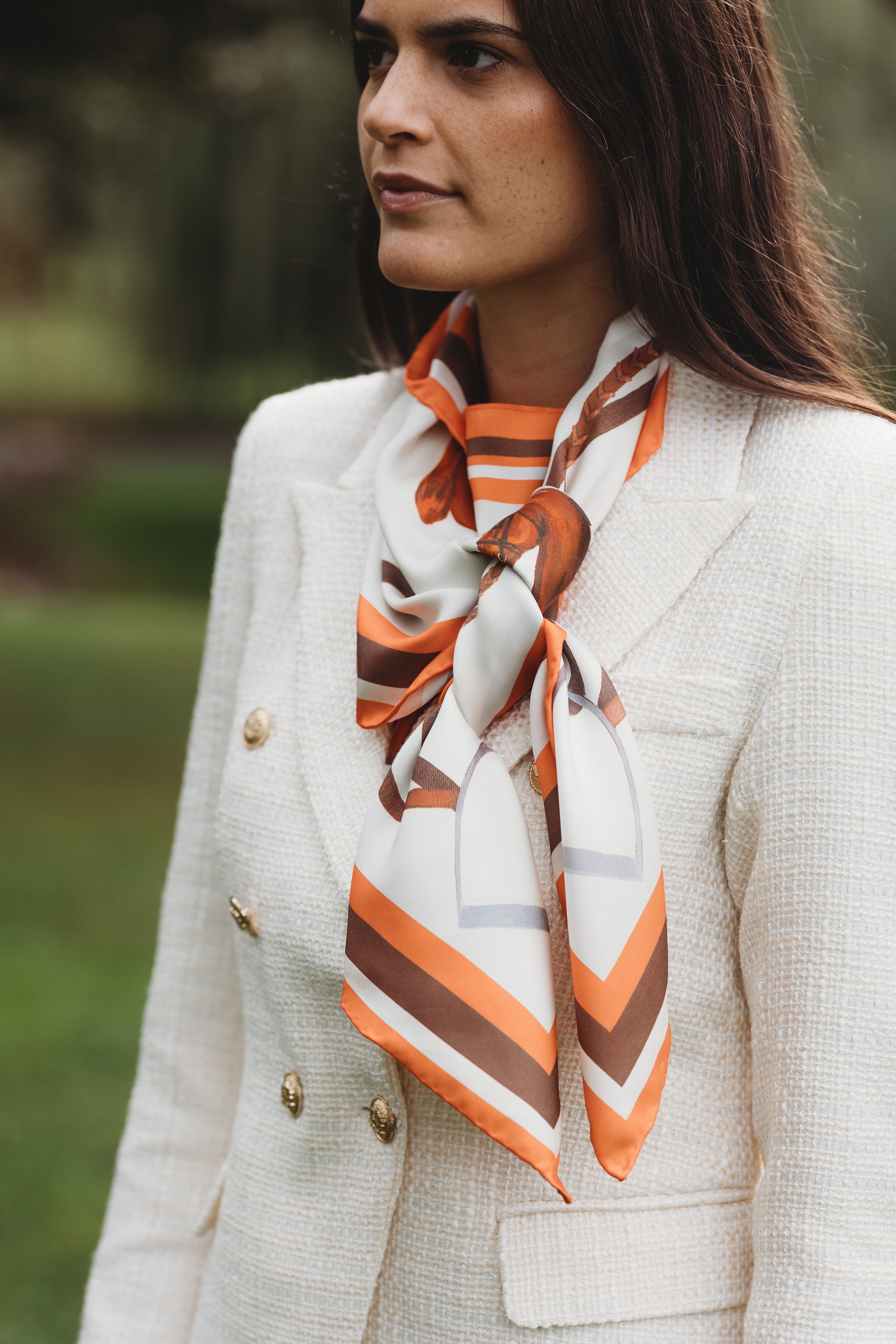 Carson Kressley x Janet Crawford Equestrian Silk Scarf - Orange