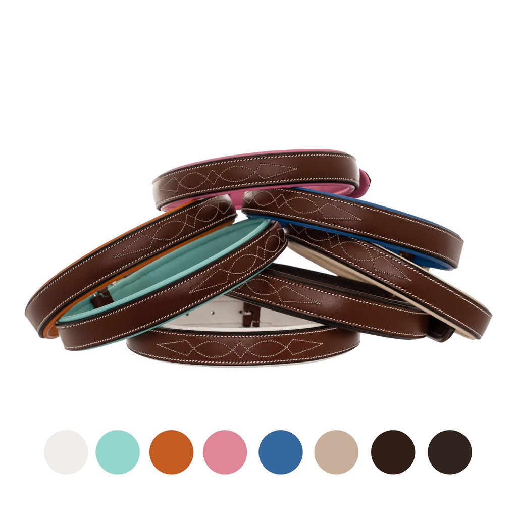 ExionPro Fancy Stitched Padded Leather Dog Collar - Havana Padding