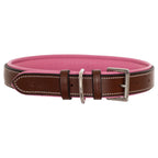 ExionPro Fancy Stitched Padded Leather Dog Collar - Pink Padding