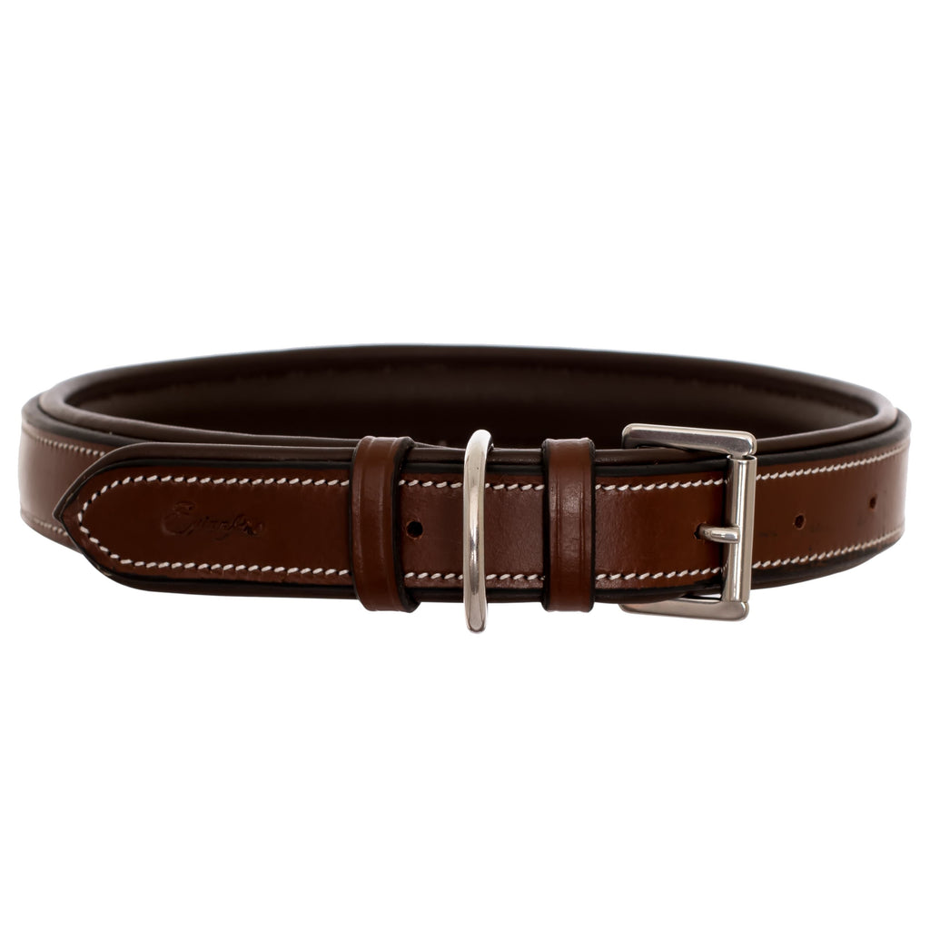 ExionPro Fancy Stitched Padded Leather Dog Collar - Oak Brown Padding