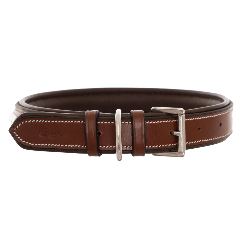 ExionPro Silver Clincher Padded Leather Dog Collar - Brown Padding