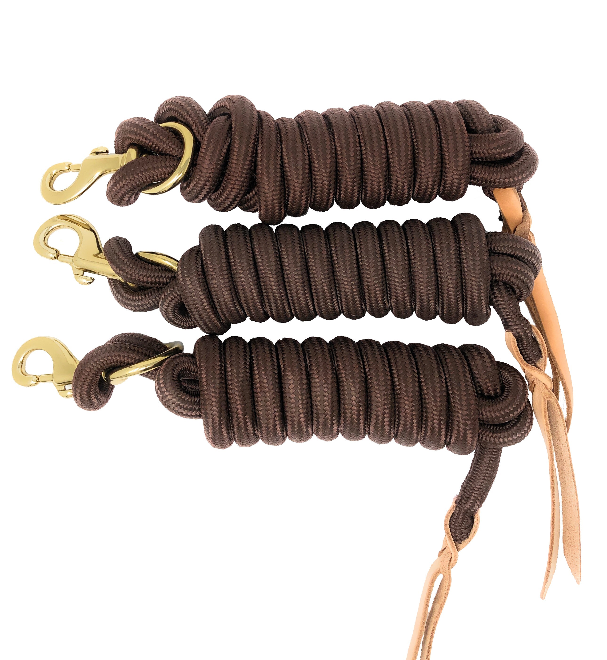 AJ Tack 9 Foot Nylon Lead Rope with Leather Popper - Set of 3