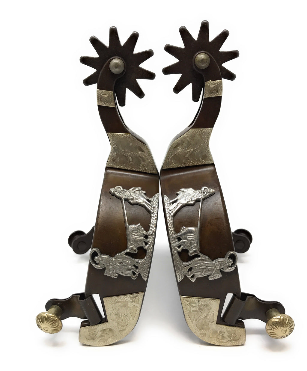 AJ Tack Men's Antique Brown Team Roping Spur Set