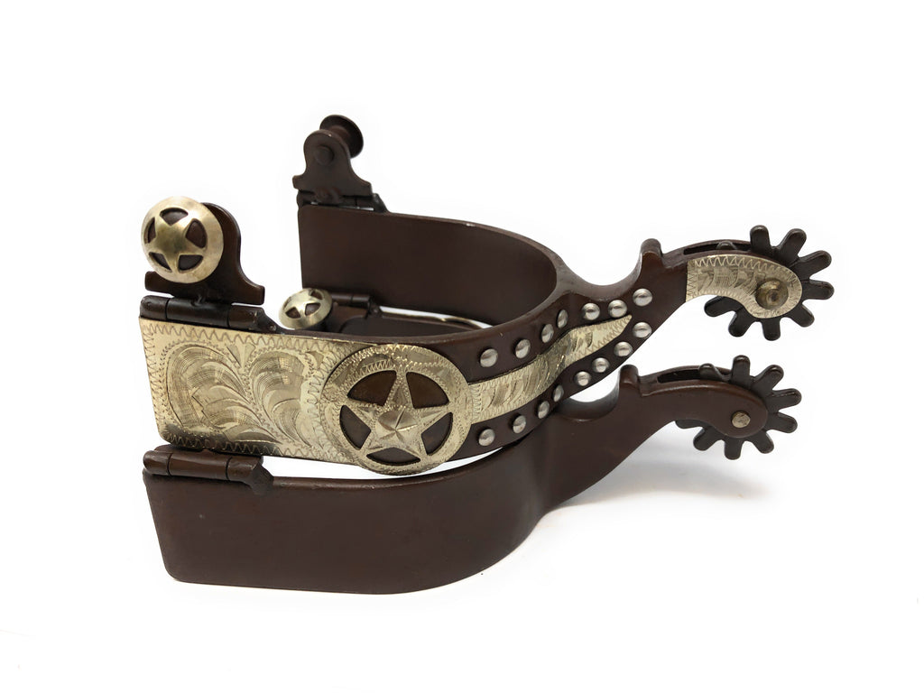 AJ Tack Men's Antique Brown Texas Star Show Spurs