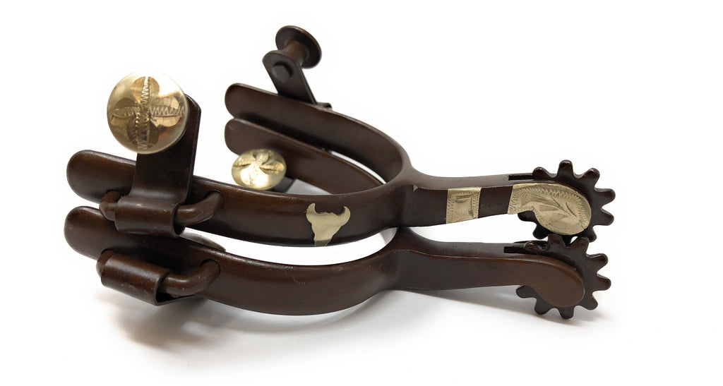 AJ Tack Youth Antique Brown Steer Head Spurs Package