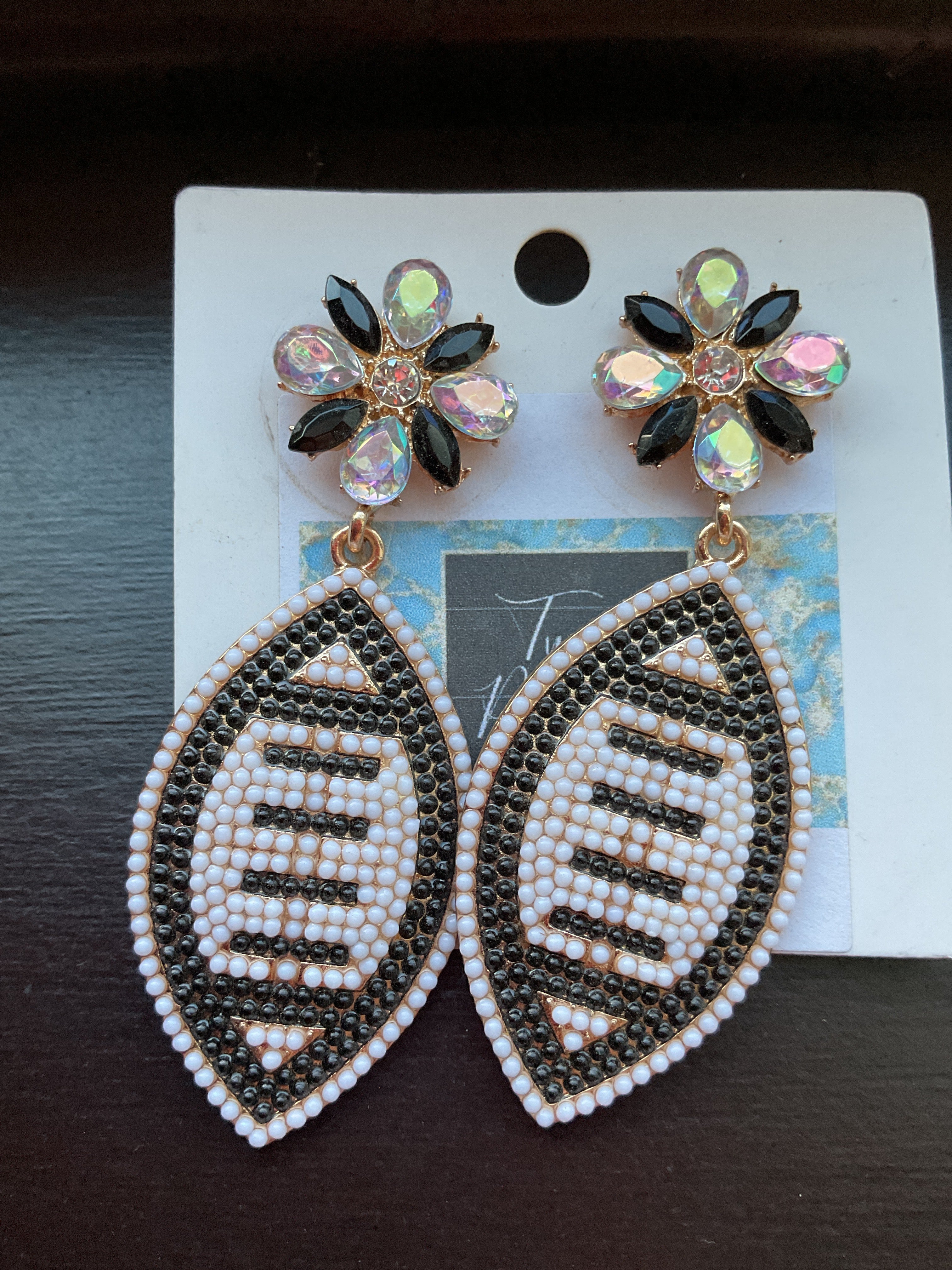 Black And White Football Dangle Earrings