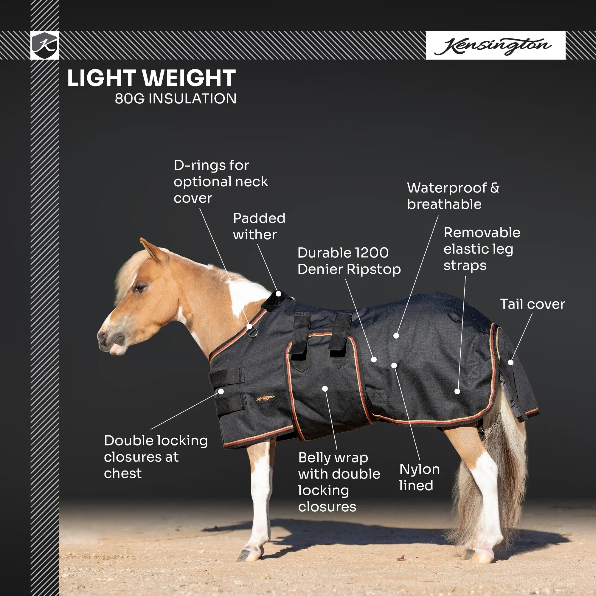Kensington Mini 80G Light Weight Horse Winter Turnout Blanket - Waterproof & Breathable