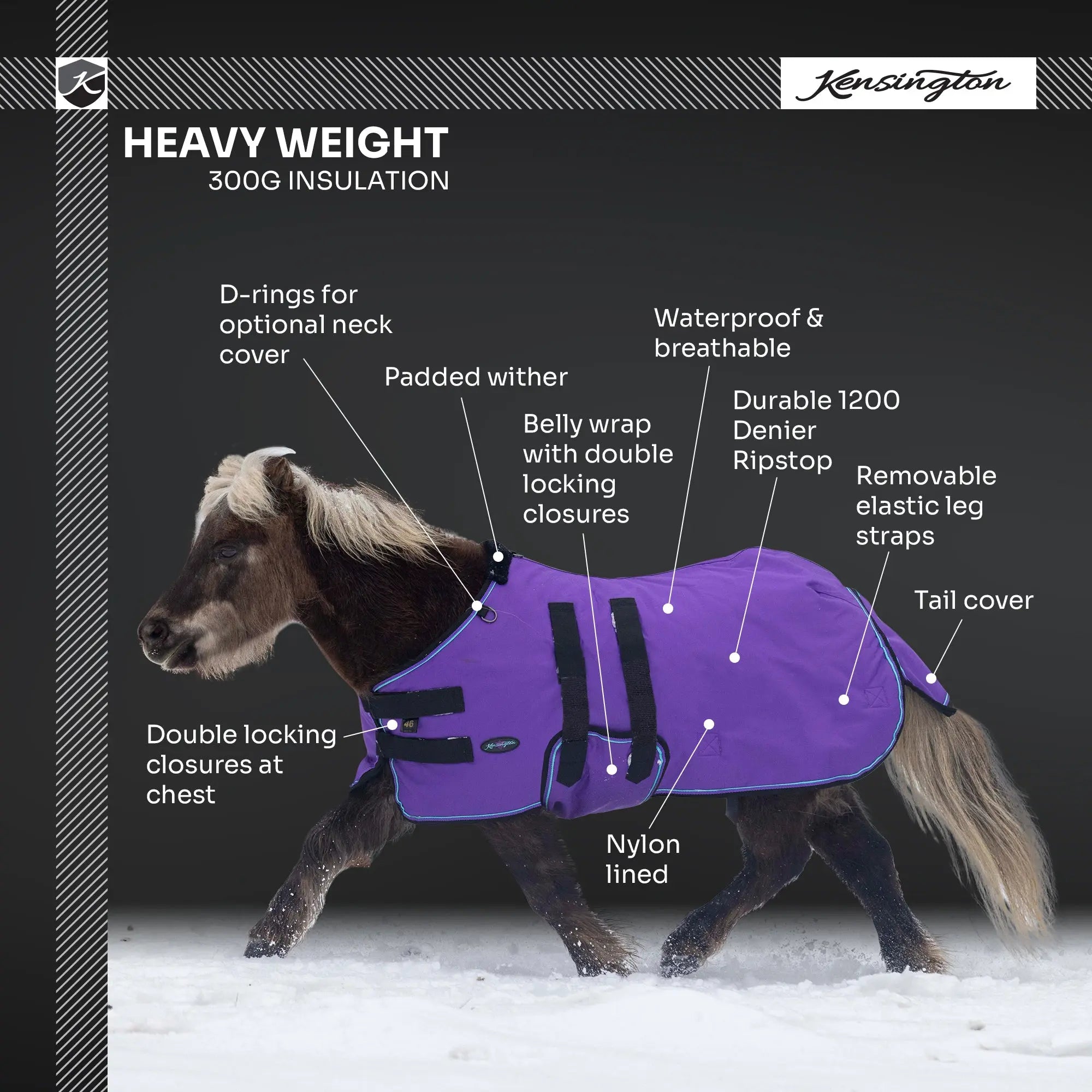Kensington Mini 300G Heavy Weight Horse Winter Turnout Blanket - Waterproof & Breathable