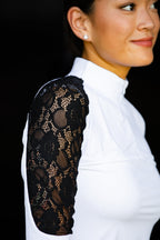 White/ Black lace longsleeve zip front