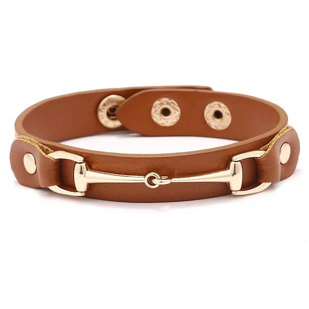 Vegan Leather Bracelet w/Gold Tone Snaffle Bit