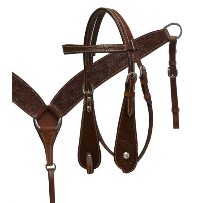 Double T Pleasure Style Saddle Set with Floral Tooling - 17 INCHES