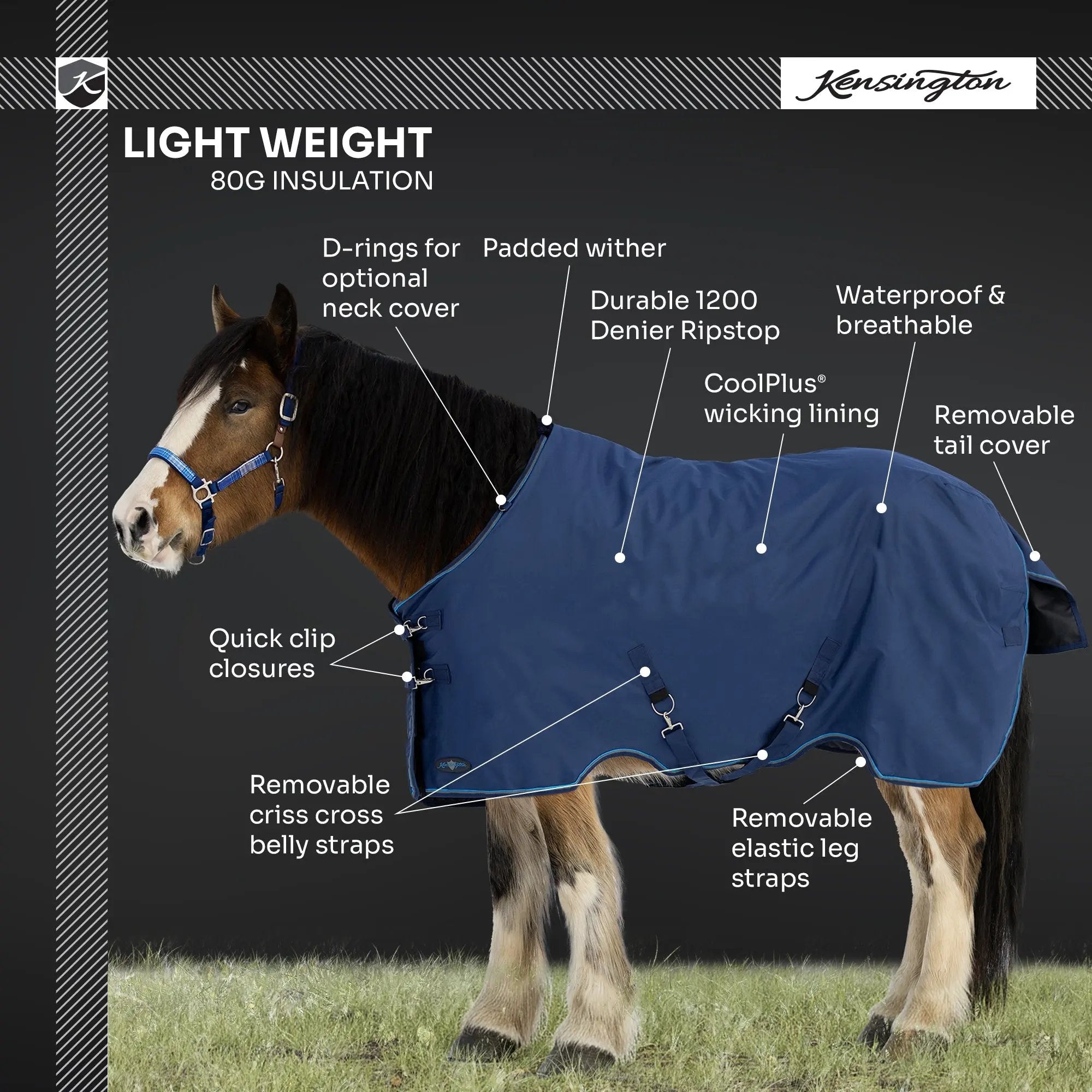 Kensington Draft Horse Lightweight 80g Winter Turnout Blanket - Waterproof & Breathable