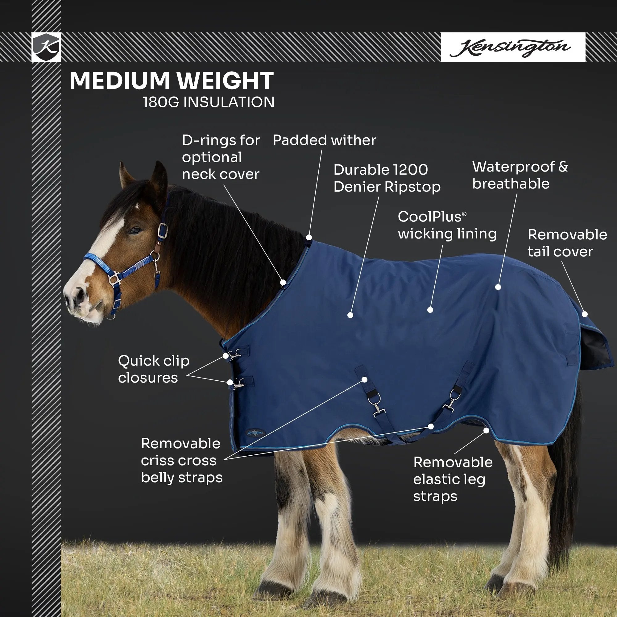 Kensington Draft Horse Midweight 180g Winter Turnout Blanket - Waterproof & Breathable