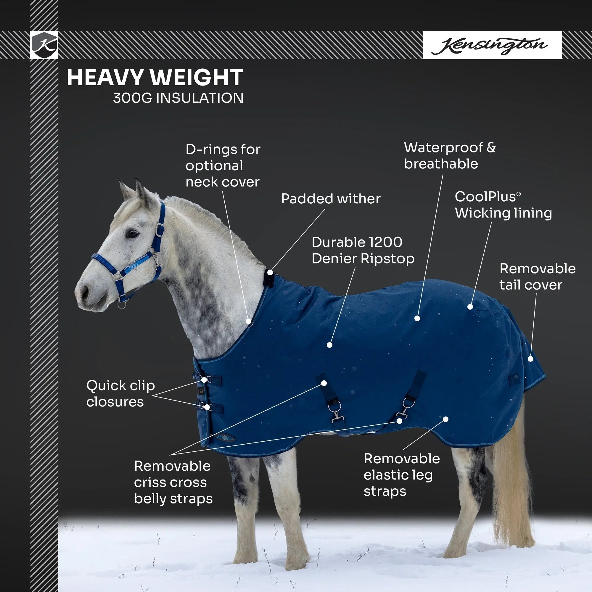 1200D Heavyweight 300g Horse Winter Turnout Blanket - Waterproof & Breathable