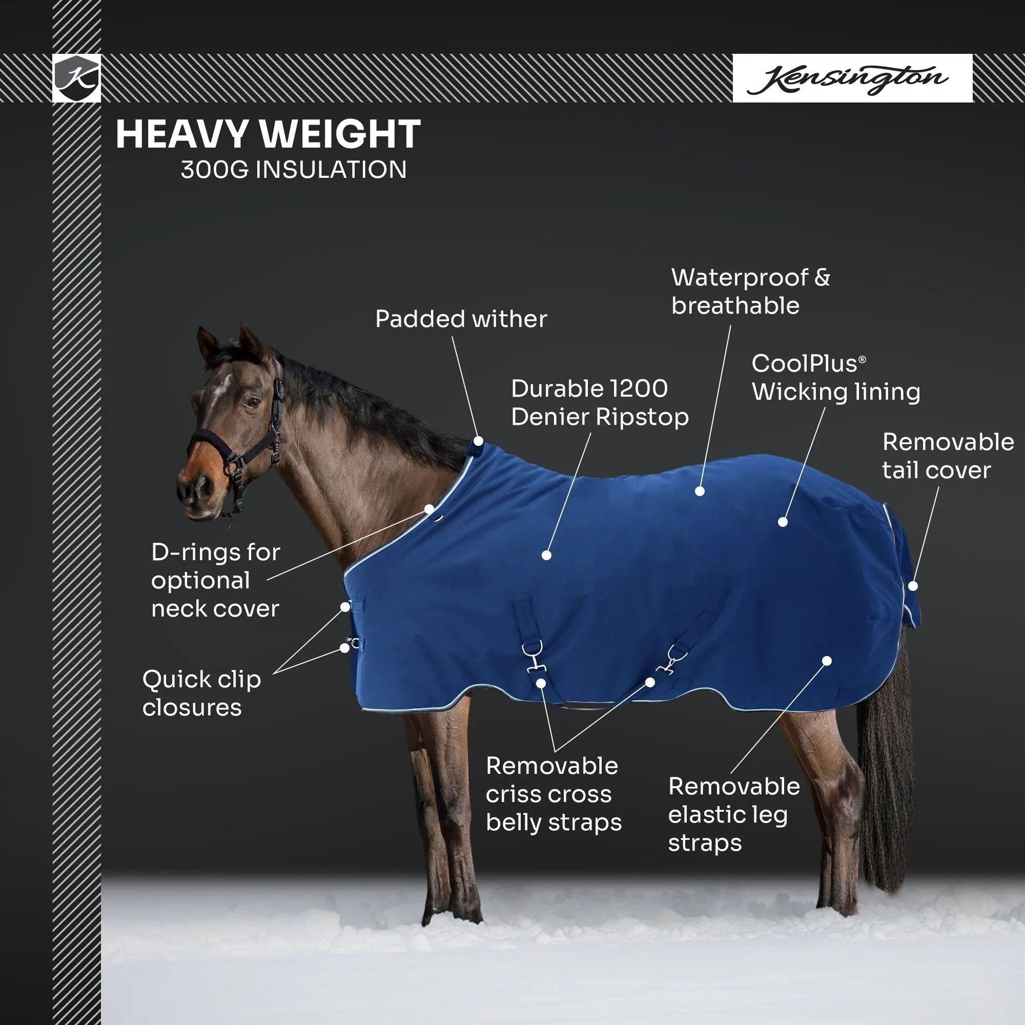 Kensington Pony Heavyweight 300g Horse Winter Turnout Blanket - Waterproof & Breathable