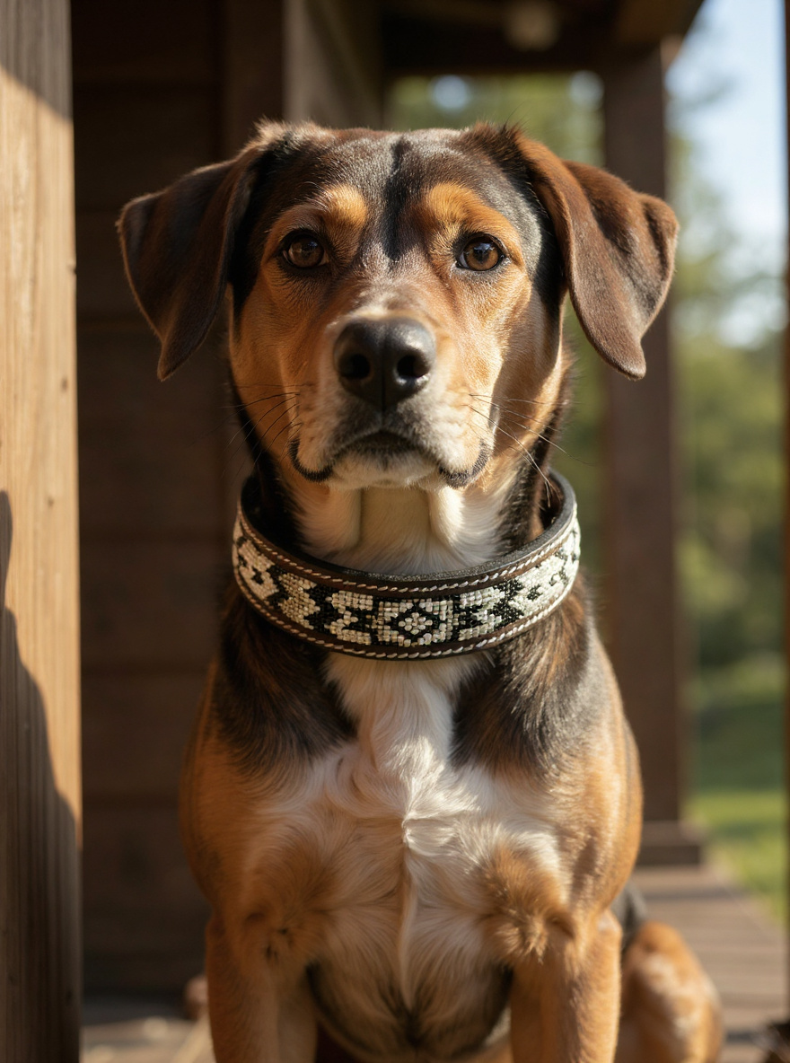 Epic Padded Leather Dog Collar with Beaded Design