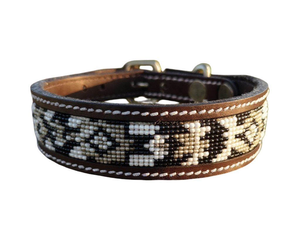 Epic Padded Leather Dog Collar with Beaded Design