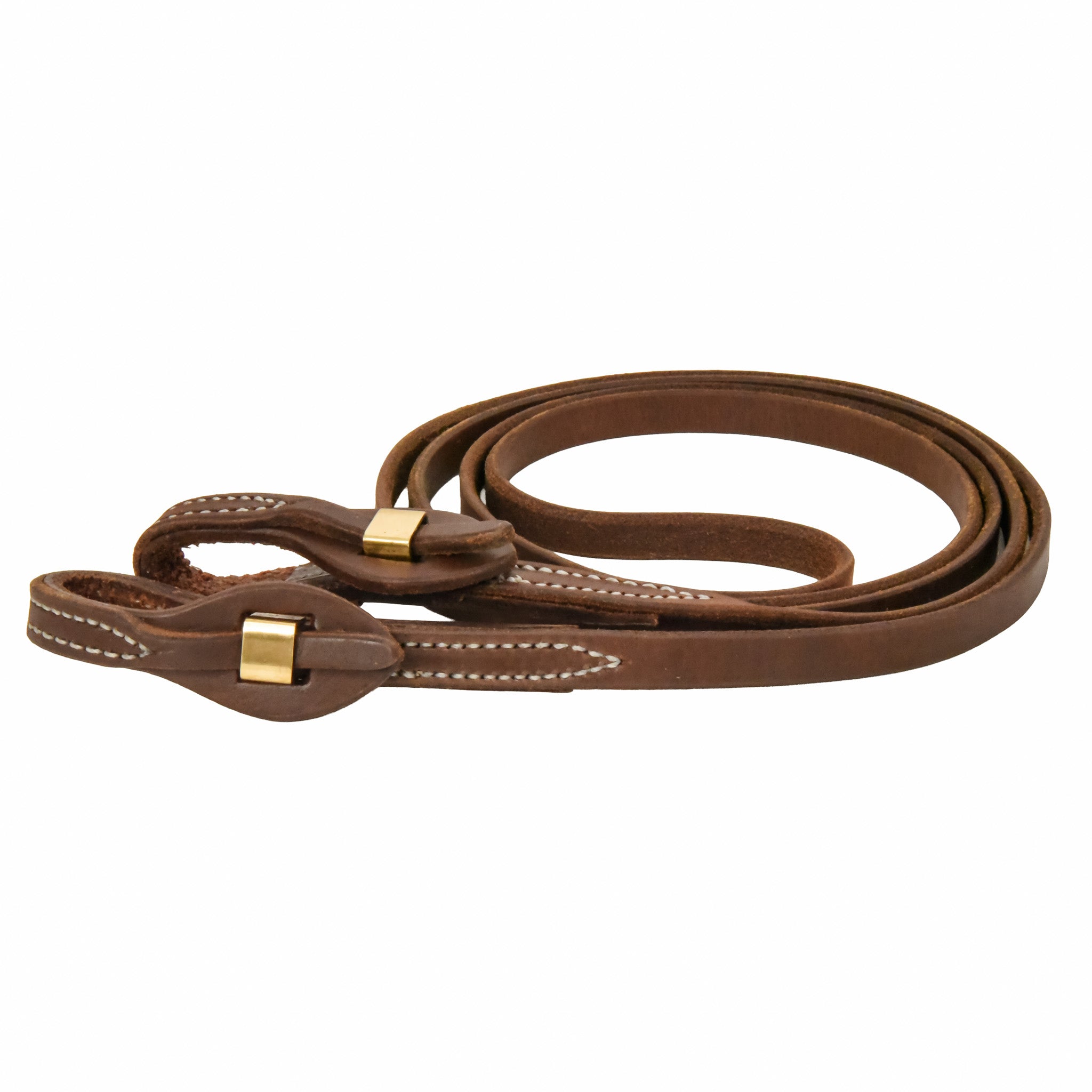 AJ Tack Oiled Harness Leather Brass Quick Change Roper Reins - 5/8in x 8ft