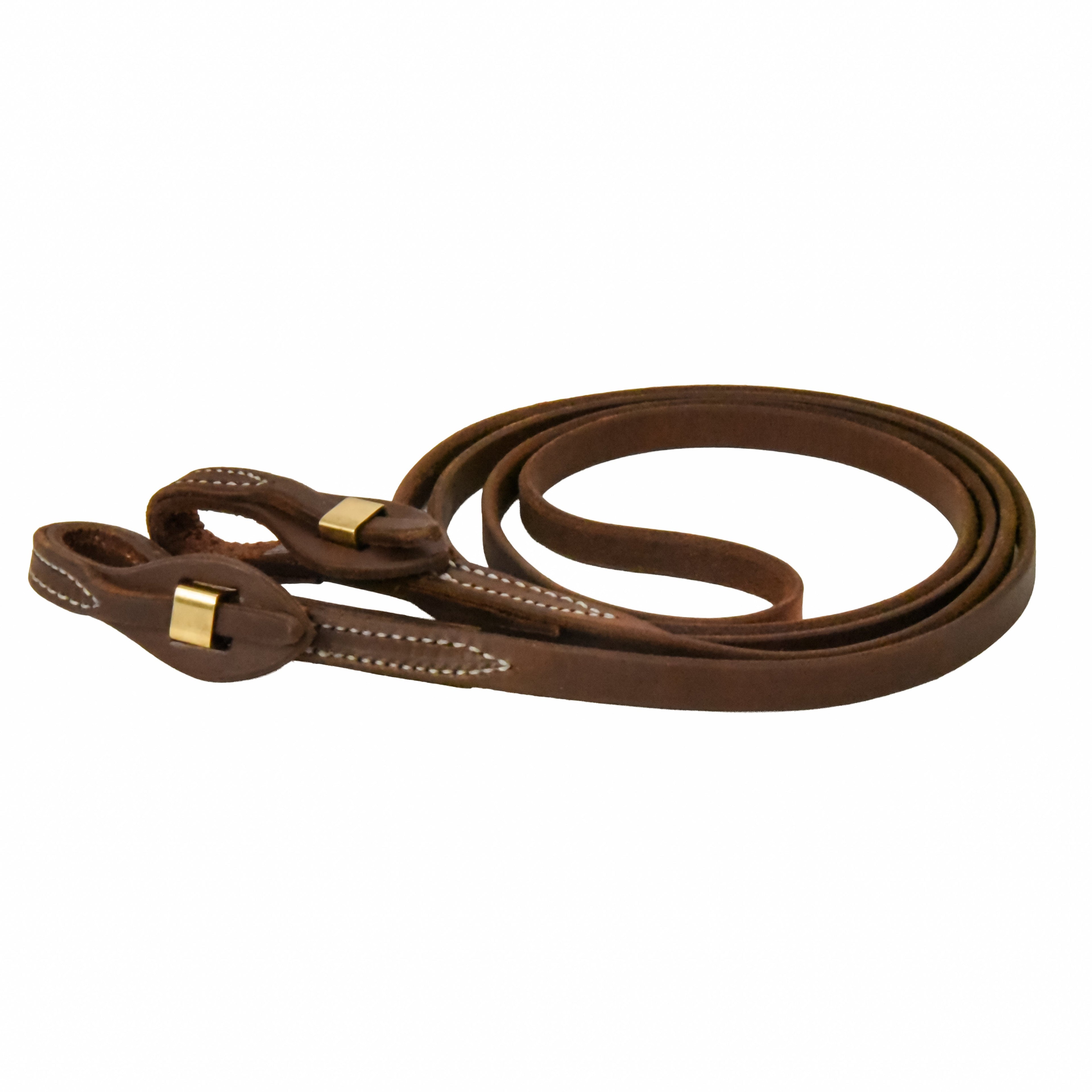 AJ Tack Oiled Harness Leather Brass Quick Change Roper Reins - 5/8in x 8ft
