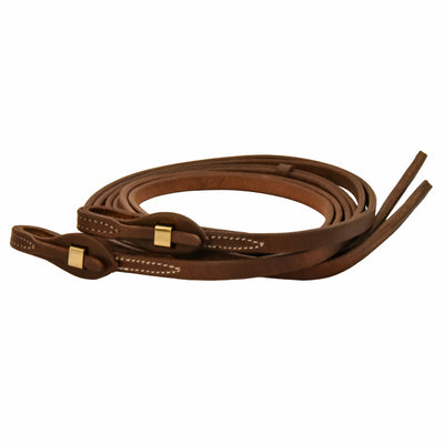 AJ Tack Oiled Harness Leather Brass Quick Change Split Reins - 5/8in x 8ft