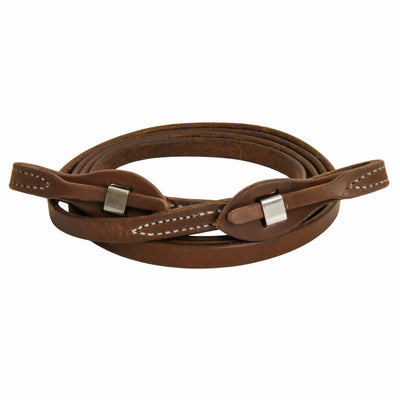 AJ Tack Oiled Harness Leather Stainless Steel Quick Change Roper Reins - 5/8in x 8ft