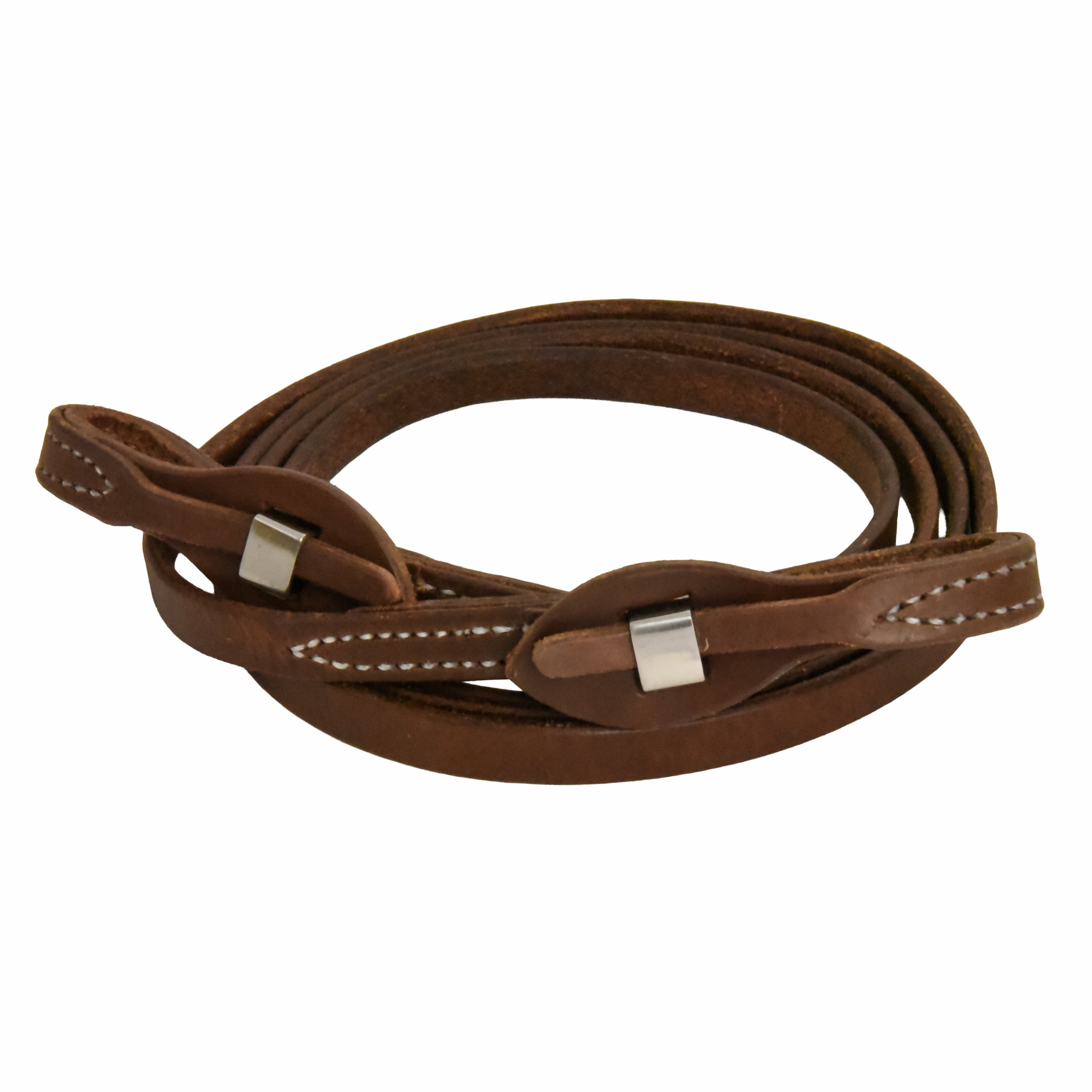 AJ Tack Oiled Harness Leather Stainless Steel Quick Change Roper Reins - 5/8in x 8ft