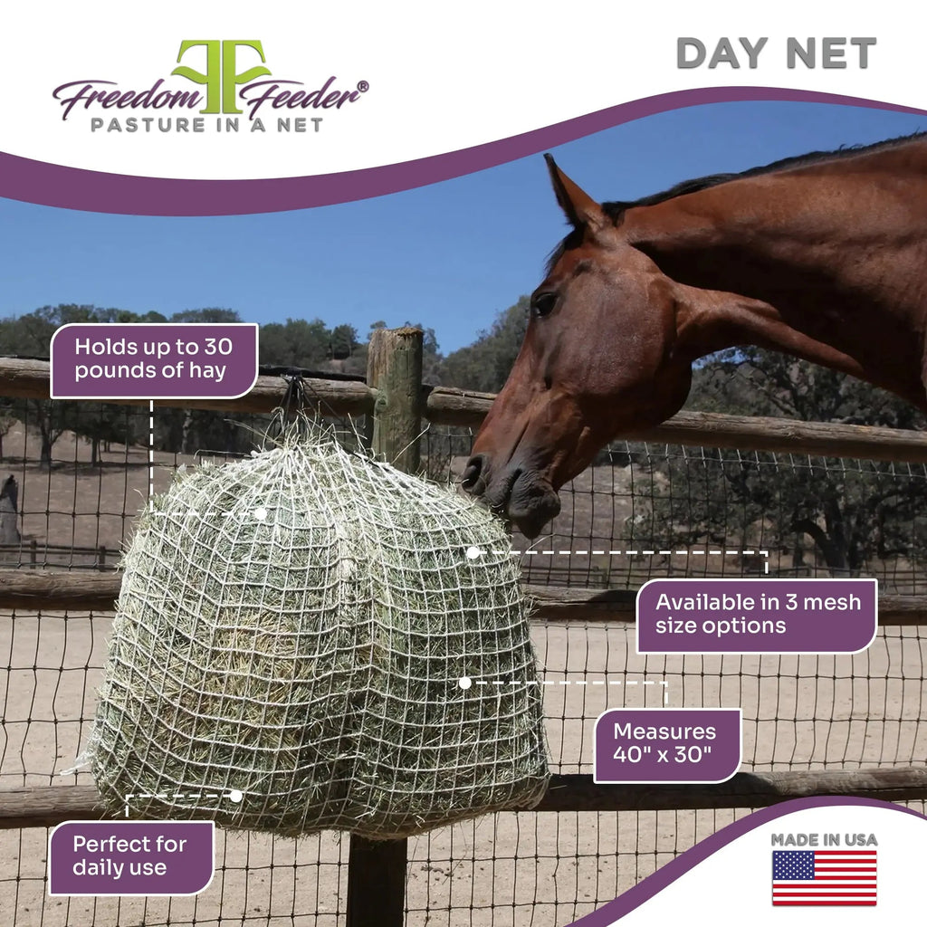 Freedom Feeder Day Net - Slow Feed Hay Net - 4 Flake - 3 Size Mesh Options