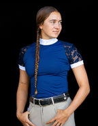 Short Sleeve Lace shirt- Navy crystal front