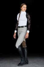 White/Black FULL lace Longsleeve crystal front