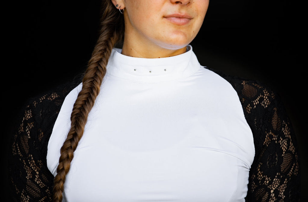 White/Black FULL lace Longsleeve crystal front