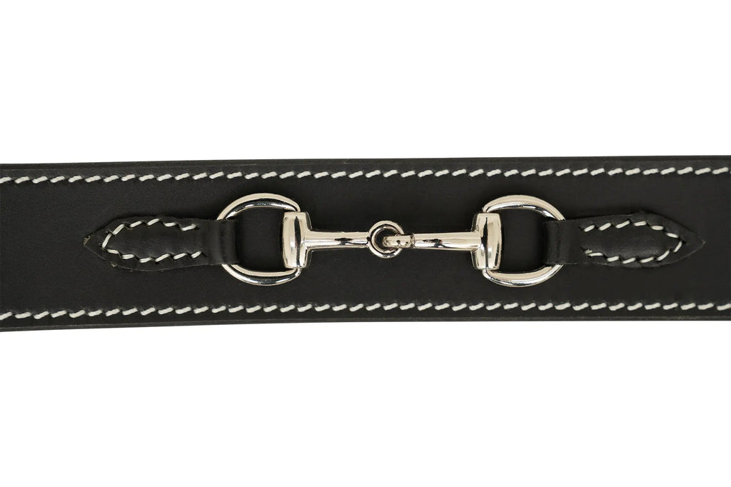 Huntley Equestrian Ladies Stirrup Buckle, Snaffle Bit, 1.5" Inch Width Leather Belt, Black
