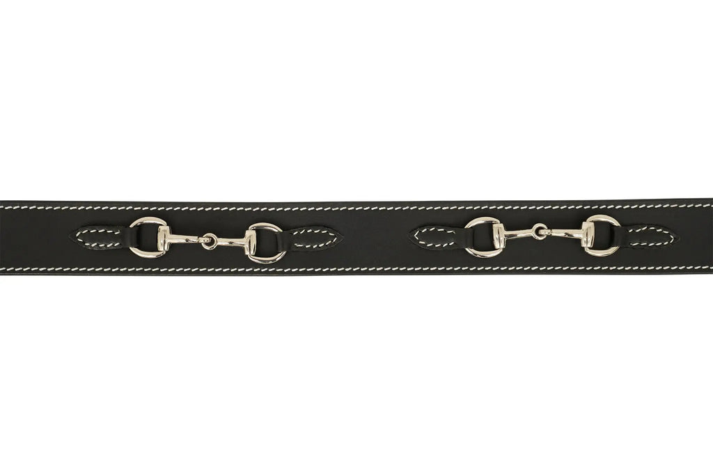 Huntley Equestrian Ladies Stirrup Buckle, Snaffle Bit, 1.5" Inch Width Leather Belt, Black