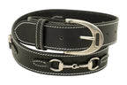 Huntley Equestrian Ladies Stirrup Buckle, Snaffle Bit, 1.5" Inch Width Leather Belt, Black