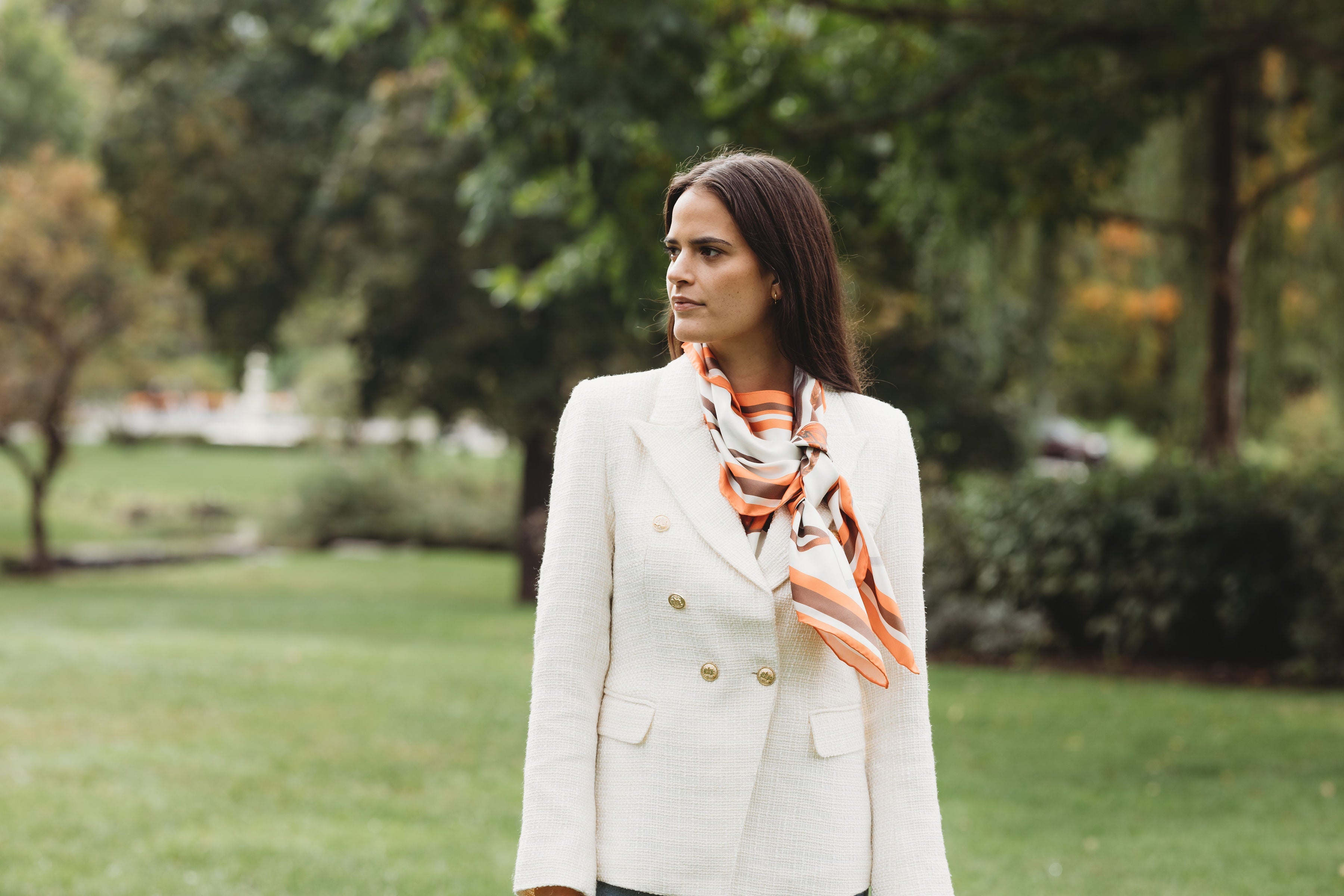 Carson Kressley x Janet Crawford Equestrian Silk Scarf - Orange