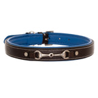 ExionPro Silver Snaffle Padded Leather Dog Collar - Blue Padding