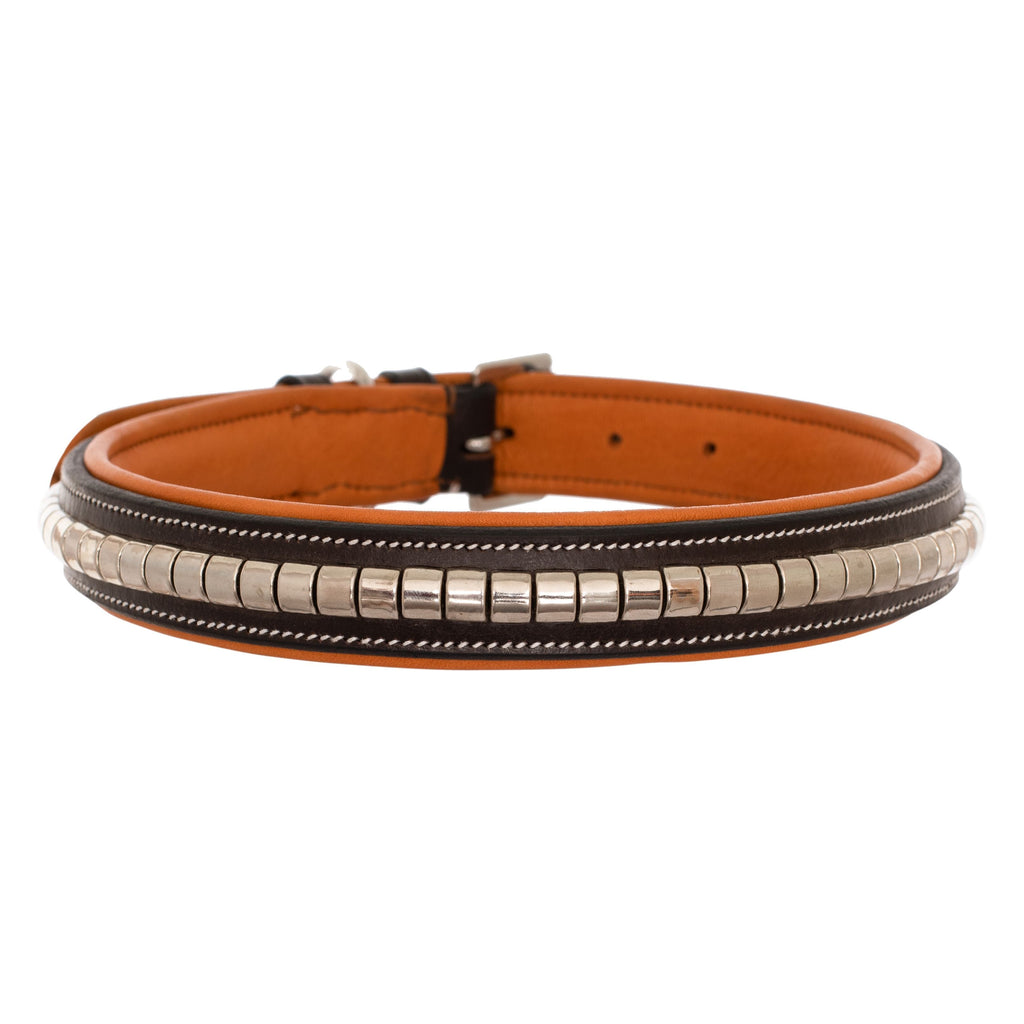 ExionPro Silver Clincher Padded Leather Dog Collar - Conker Padding