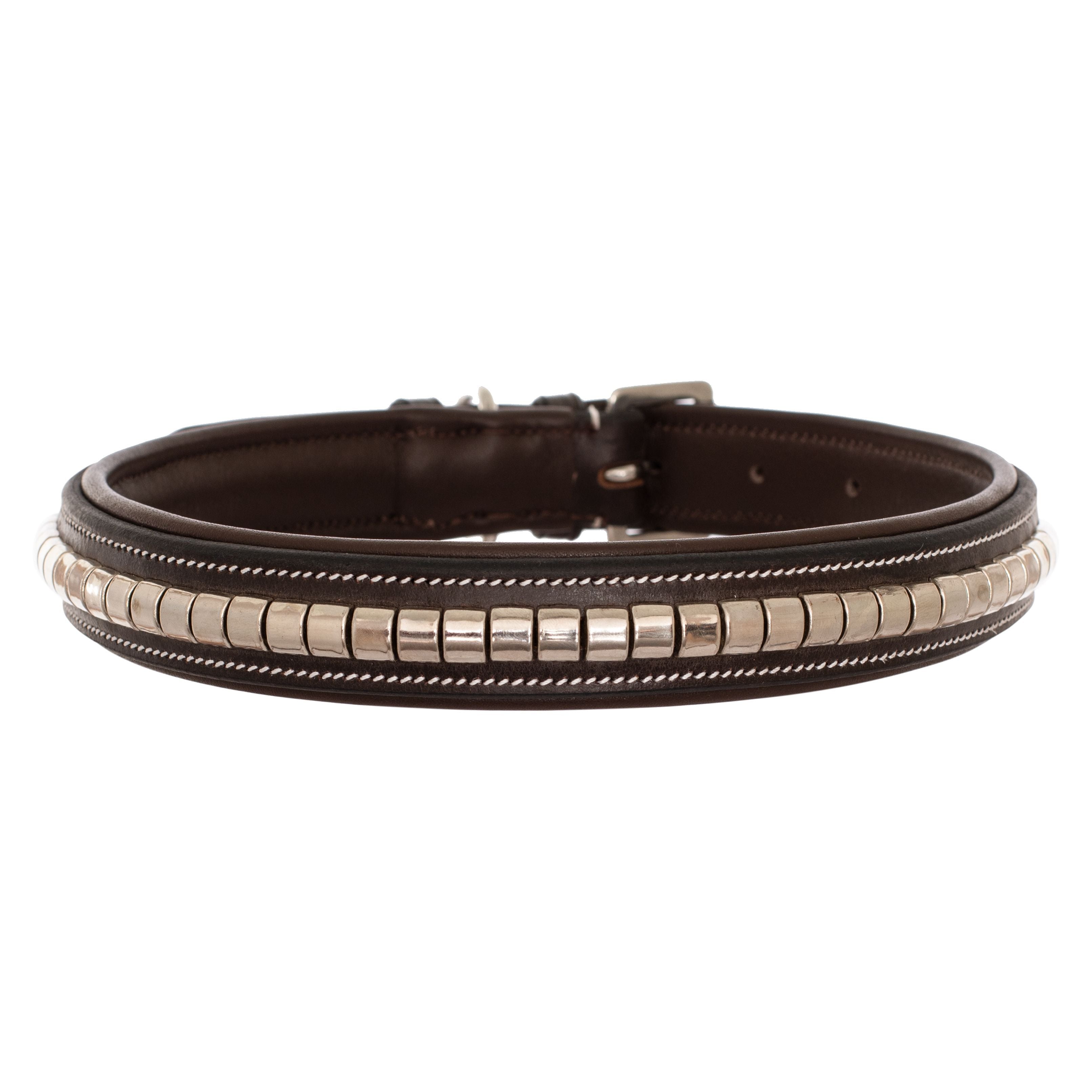 ExionPro Silver Clincher Padded Leather Dog Collar - Brown Padding