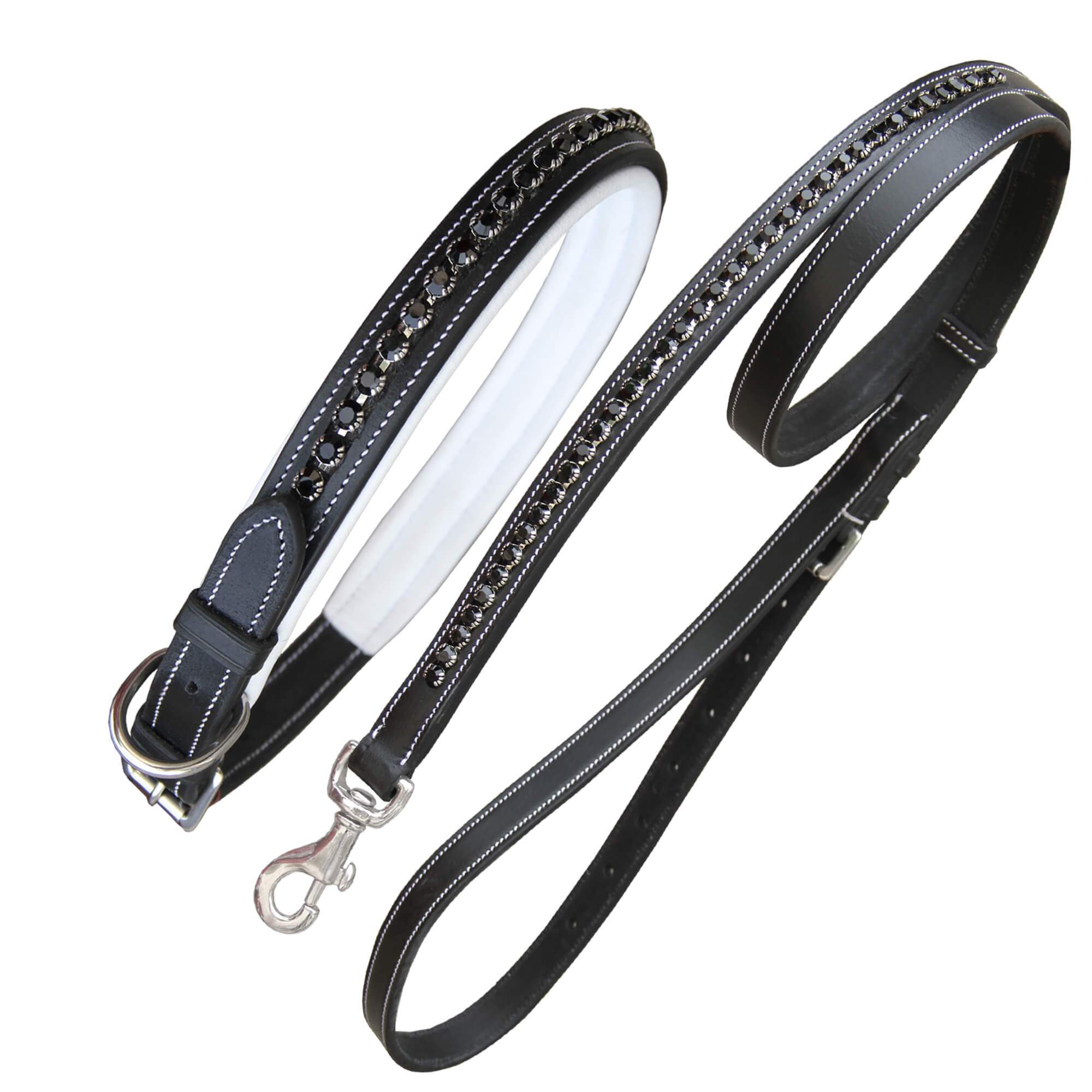 ExionPro Black Bling Dog Collar With Leash