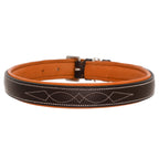ExionPro Fancy Stitched Padded Leather Dog Collar - Conker Padding
