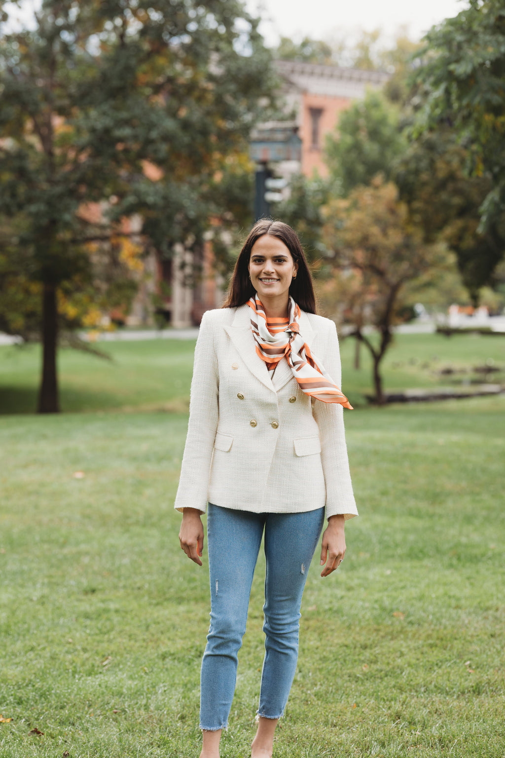 Carson Kressley x Janet Crawford Equestrian Silk Scarf - Orange