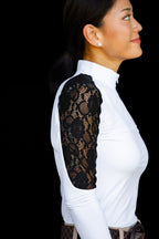 White/ Black lace longsleeve zip front