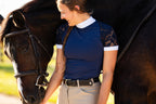 Short Sleeve Lace shirt- Navy crystal front