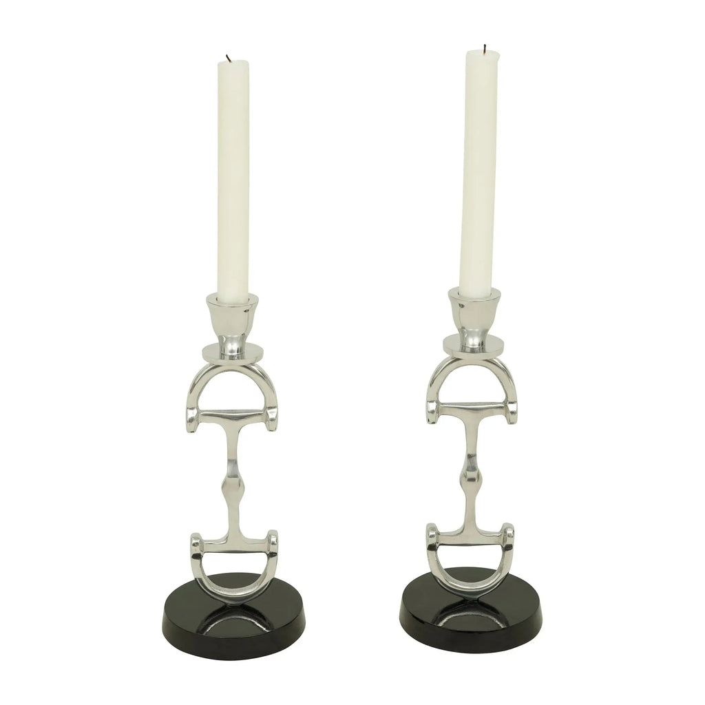 Huntley D Bit Pair of Candlesticks, Pair in Aluminum Silver Finish