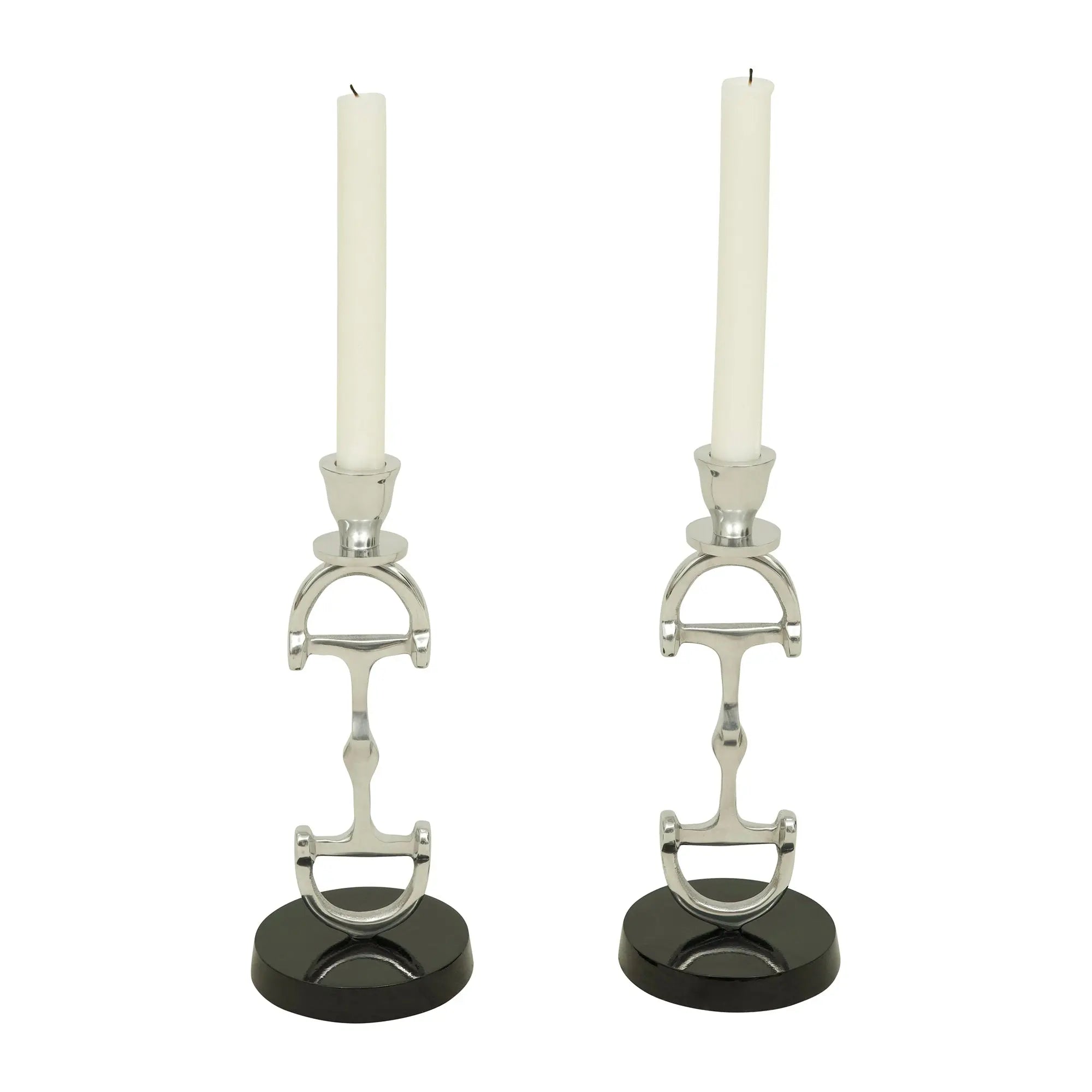 Huntley D Bit Pair of Candlesticks, Pair in Aluminum Silver Finish