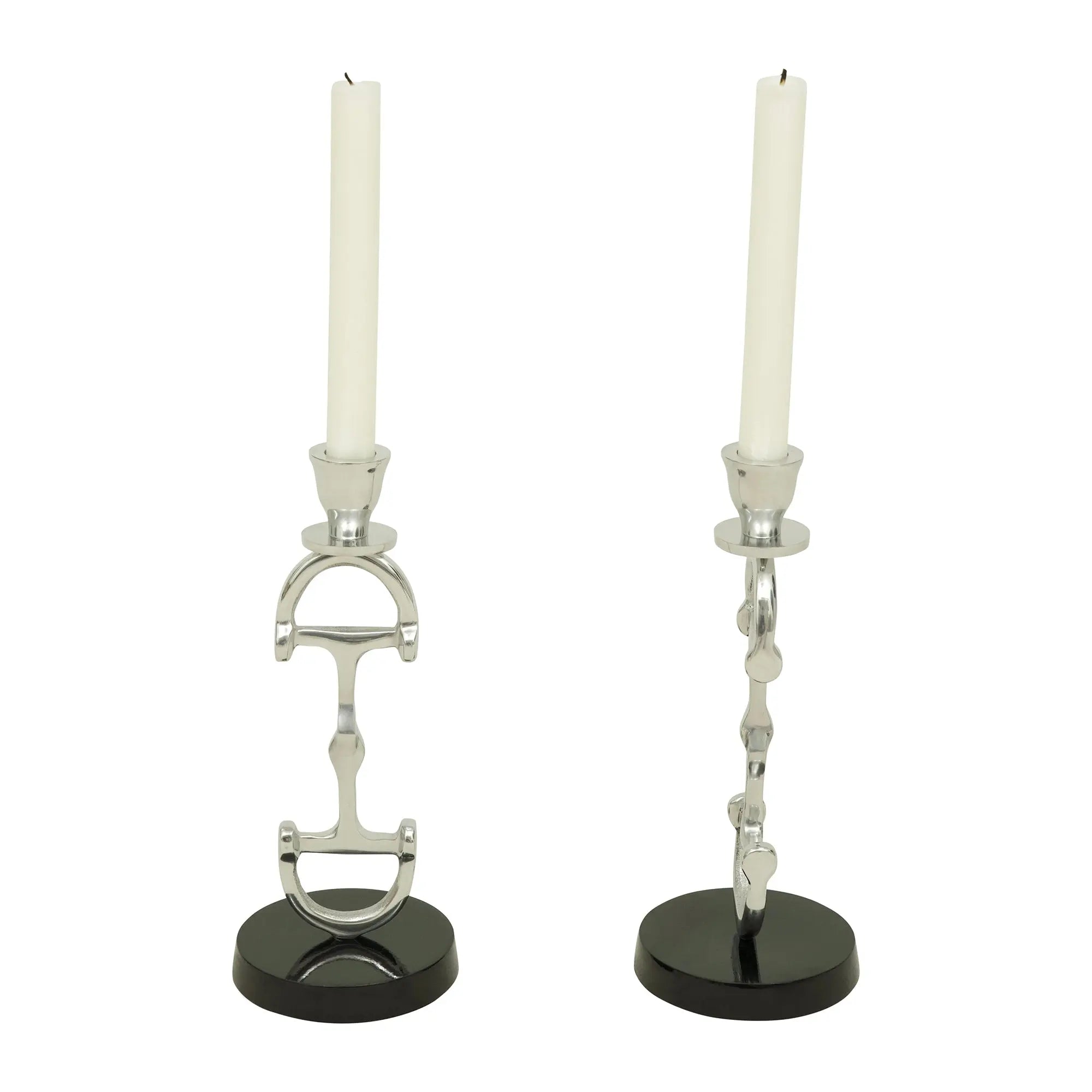 Huntley D Bit Pair of Candlesticks, Pair in Aluminum Silver Finish