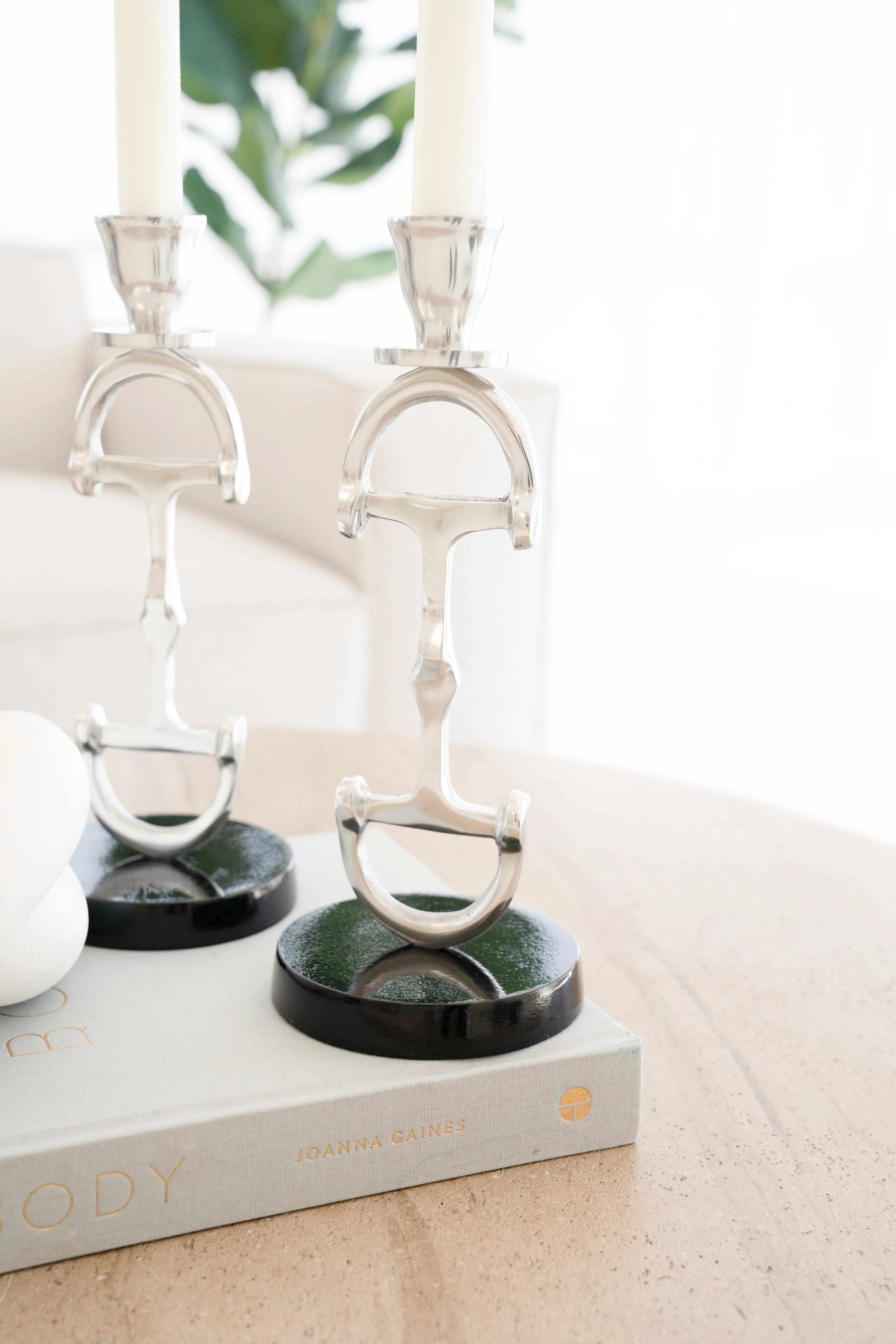 Huntley D Bit Pair of Candlesticks, Pair in Aluminum Silver Finish