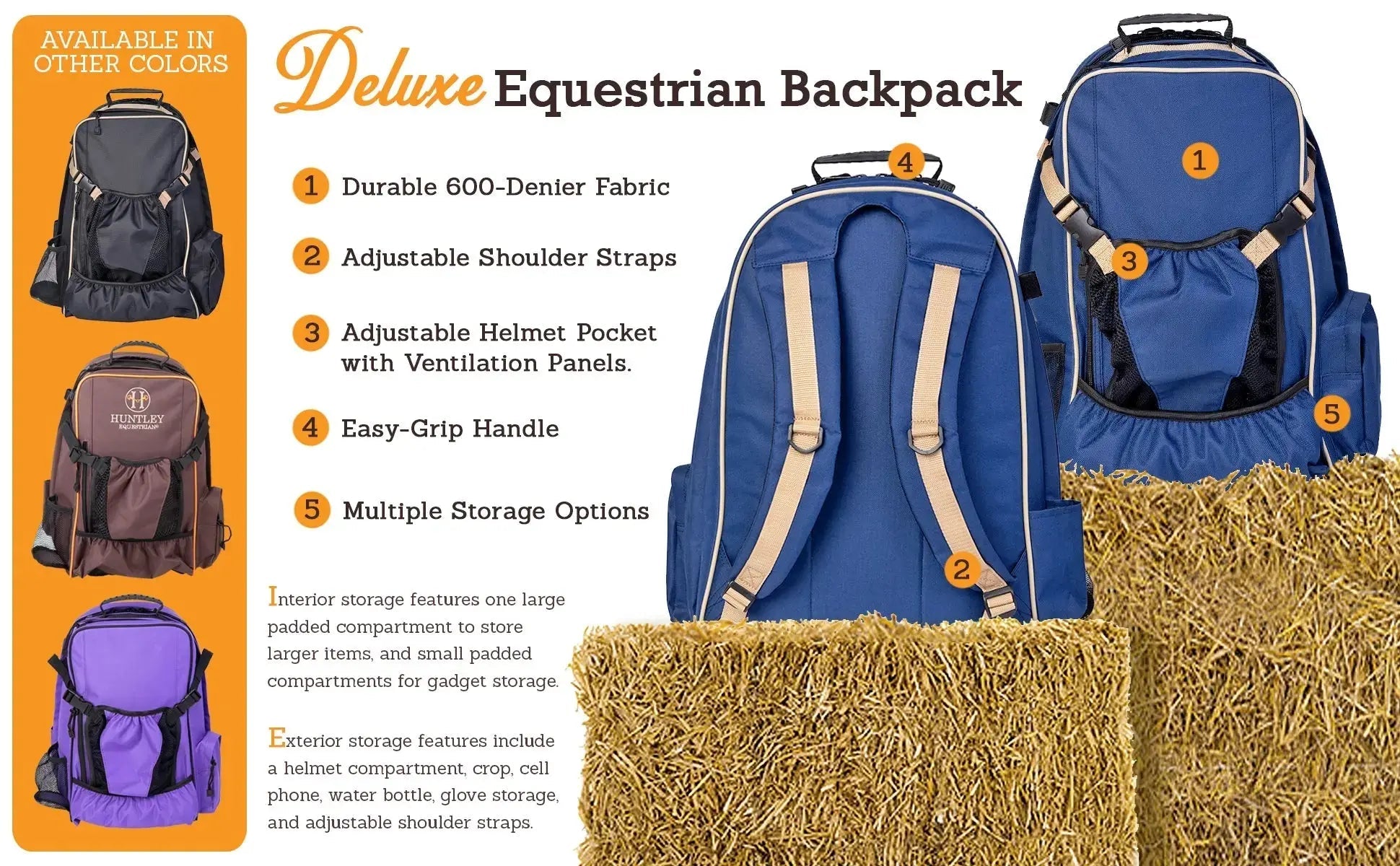 Huntley Equestrian Deluxe Equestrian Backpack, Brown