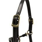 Huntley Equestrian Fancy Stitched Adjustable Premium Leather Pony Halter with Brass Hardware