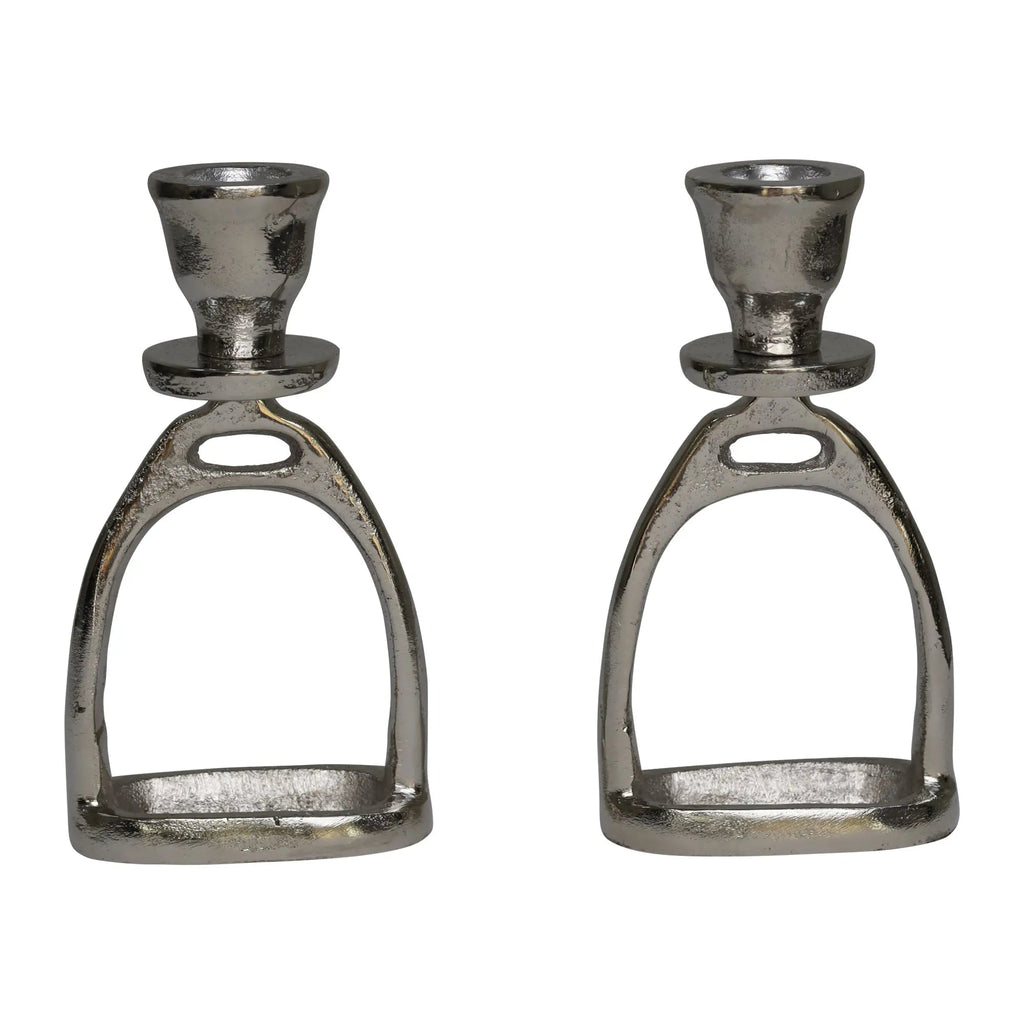 Huntley Equestrian Stirrup Candle Stick Holders, Silver set of 2